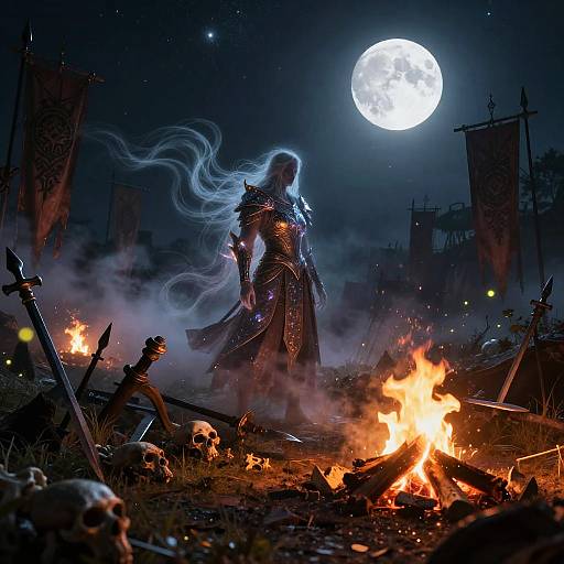 Ghostly Warrior in Haunted Battlefield Night