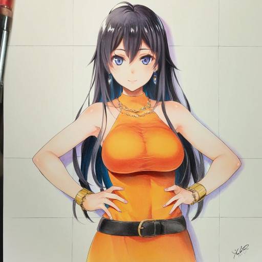 Elegant Woman in Orange Traditional Dress