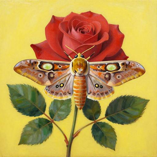 Hawkmoth on Red Rose Painting