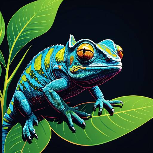 Neon Blue Chameleon on Leaf