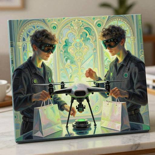 Futuristic Engineers Calibrating Drones