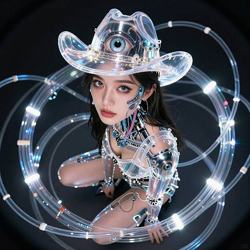 Cybernetic Girl with Glowing Cables