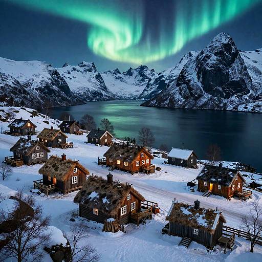 Aurora Over Nordic Viking Fjord Village
