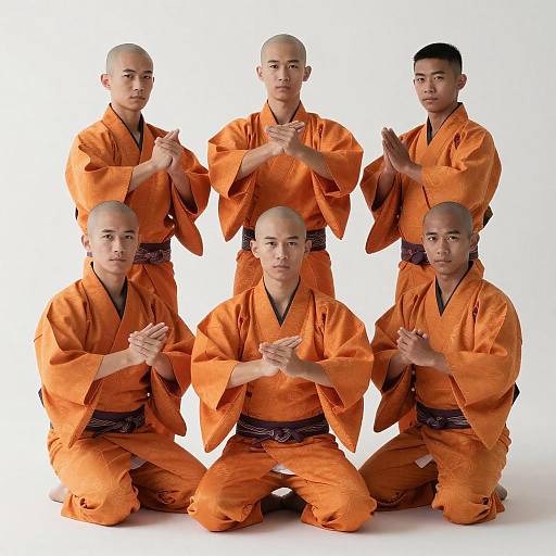 Bald Boys in Orange Kimonos Dancing