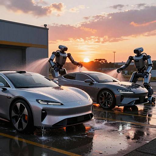 Futuristic Car Wash at Sunset