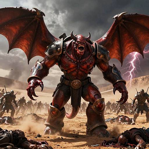 Cinematic Demon Battle in Desolate Desert