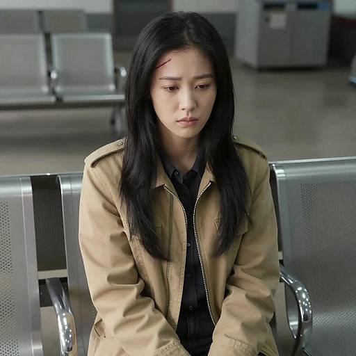 Contemplative Asian Woman in Industrial Setting