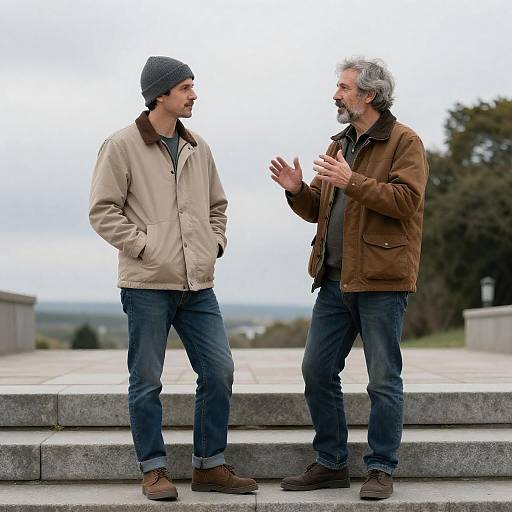 Two men having conversation outdoors
