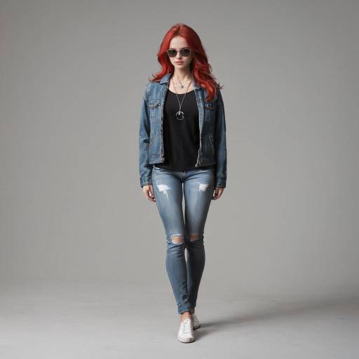 Stylish Girl in Denim Against Grey Stylish Girl in Denim Against Grey
