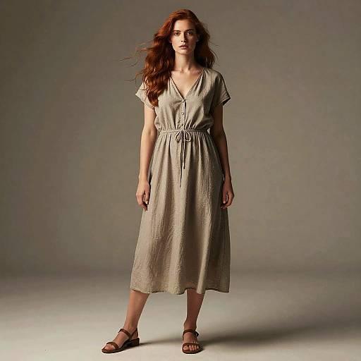 Woman in Casual Summer Dress with Auburn Hair