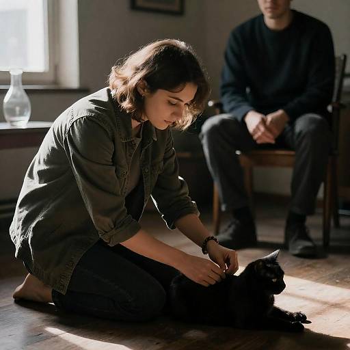 Intimate Scene with Cat and Companions