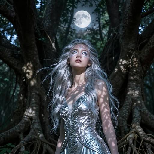 Moonlit Ethereal Nymph in Forest