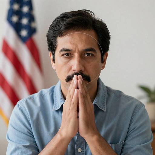 Contemplative Man with American Flag Background