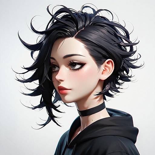 Mature Black-Haired Femboy in Hoodie