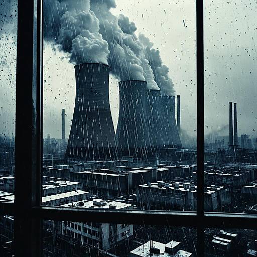 Acid Rain Storm Over Urban Power Plant