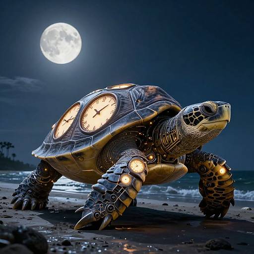 Colossal Clockwork Turtle at Moonlit Shore