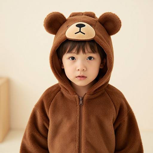 Young boy in brown bear costume