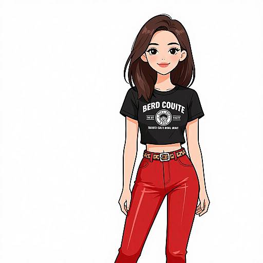 Digital anime-style drawing of a smiling young woman with long brown hair, wearing a black 