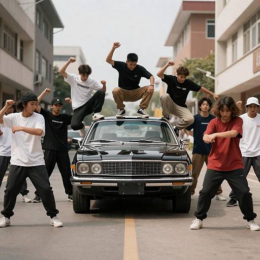 Urban Street Dance Around Classic Car