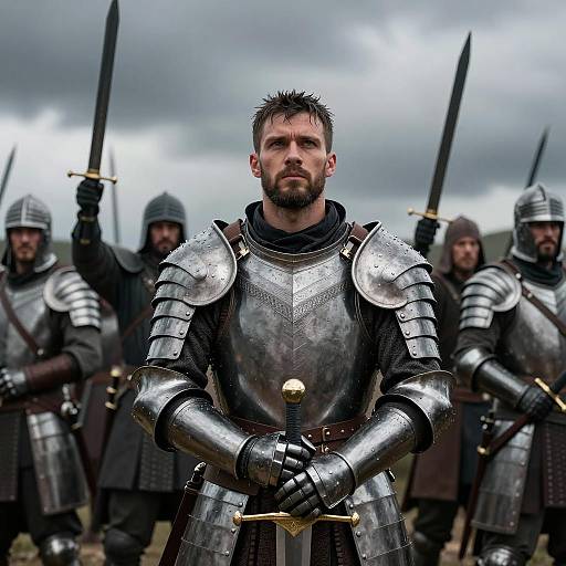 Intense Warrior Scene in Dark Armor