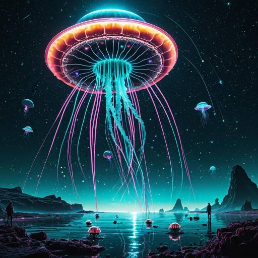 Bioluminescent Space Jellyfish Above Saturn's Rings