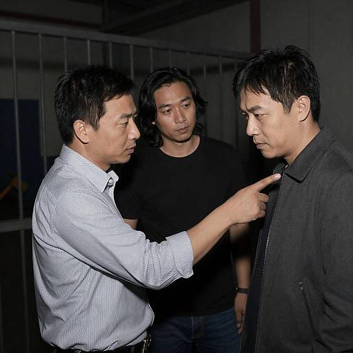 Three Men in Dim Industrial Setting