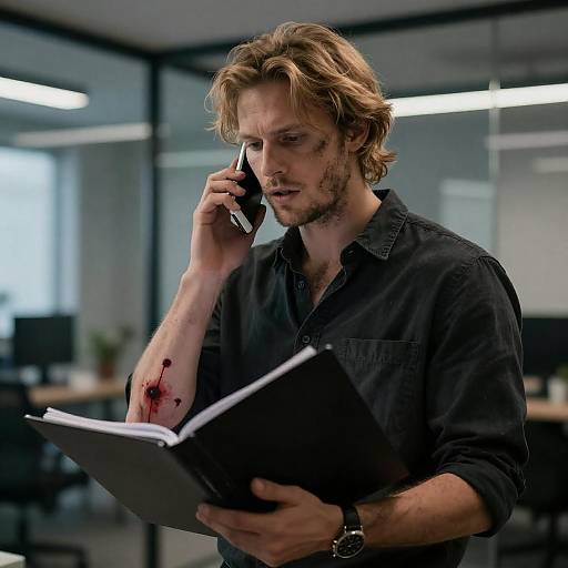 Injured Man on Phone in Office