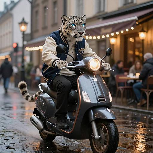 Anthropomorphic Snow Leopard Night Ride