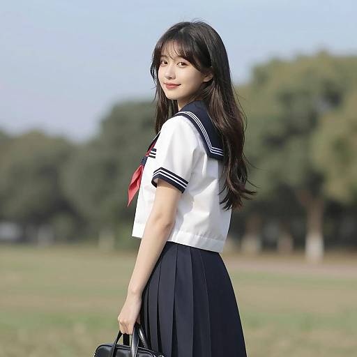 Smiling Asian Student in Sunny Field