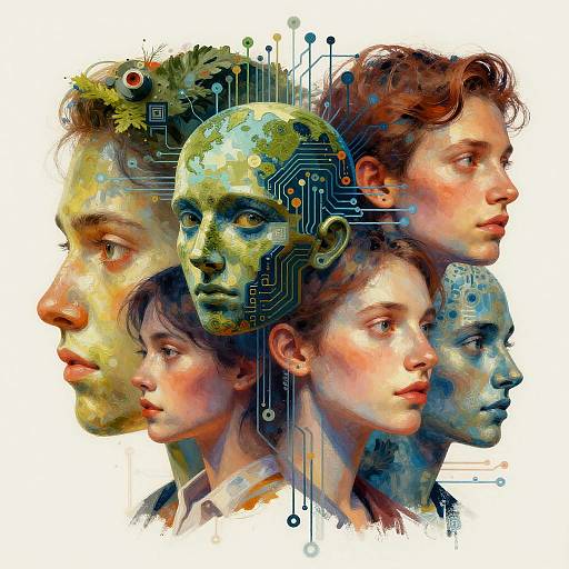Surreal AI Faces and Nature Collage