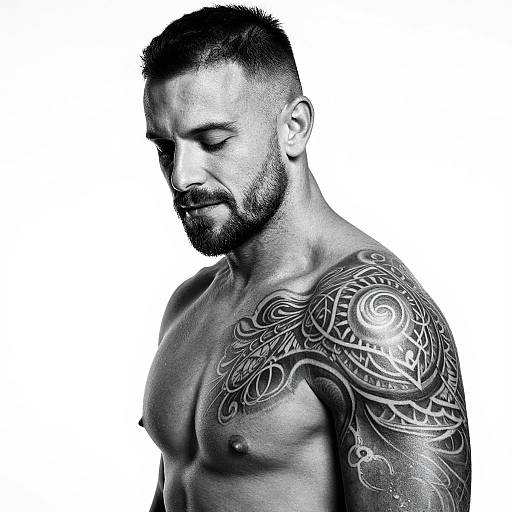 Monochrome Portrait of Tattooed Man