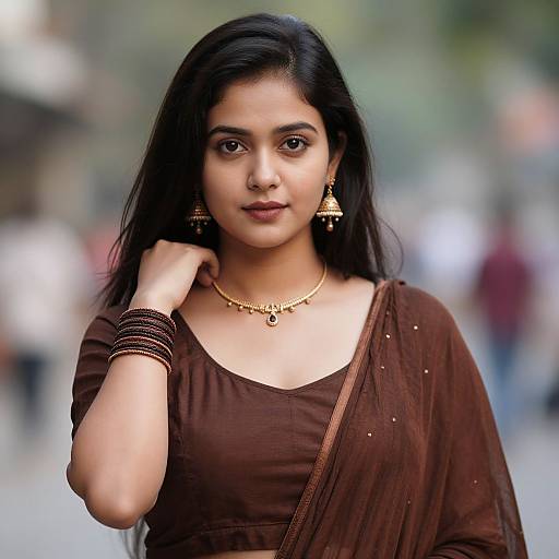 Realistic Portrait of Girl in Brown Ghagra Choli