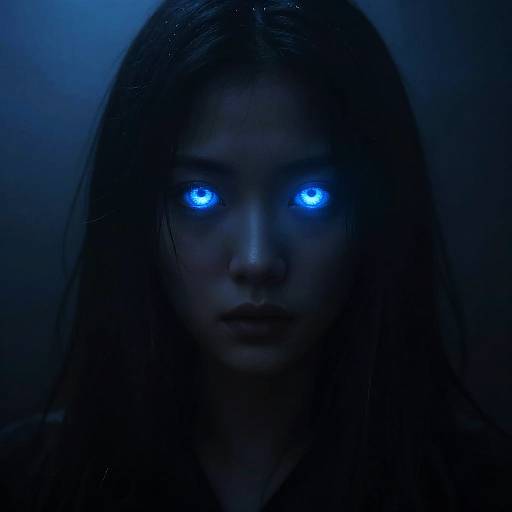 Glowing Blue Eyes in Mist