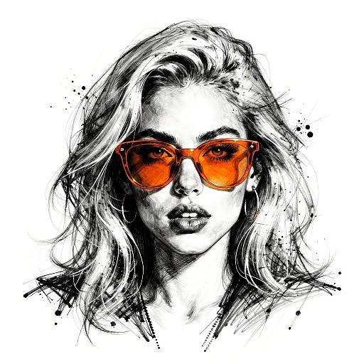 Stylized Portrait of Woman with Orange Sunglasses