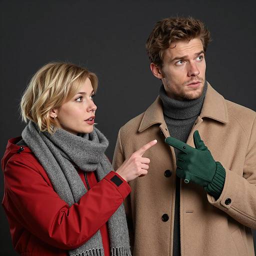 Winter Fashion Duo: Pointing Gesture