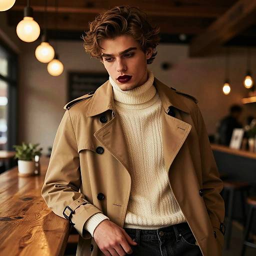 Moody Editorial Portrait in Rustic Café