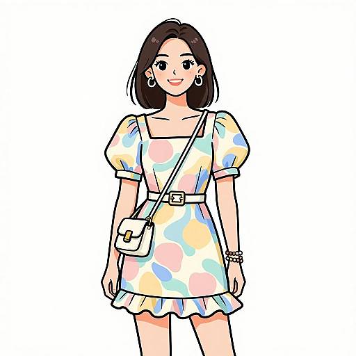 Smiling Woman in Pastel Floral Dress