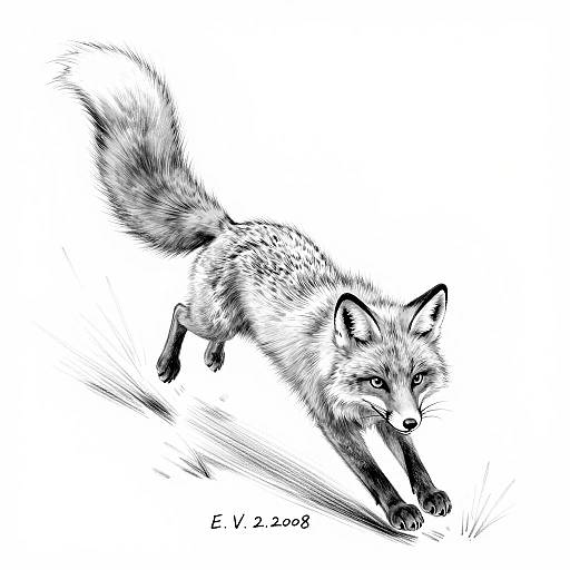 Monochrome Nine-Tailed Fox Illustration