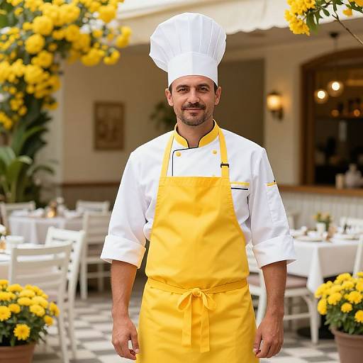 Confident Male Chef in Vibrant Outdoor Restaurant