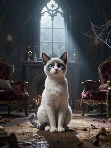Spooky Gothic Cat in Dusty Parlor