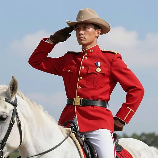Soldier Saluting on White Horse