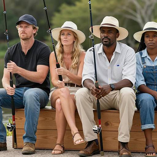 Group of Four People Fishing Outdoors