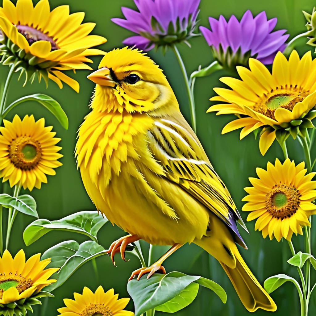 Striking Yellow Canary on Vibrant Sunflower