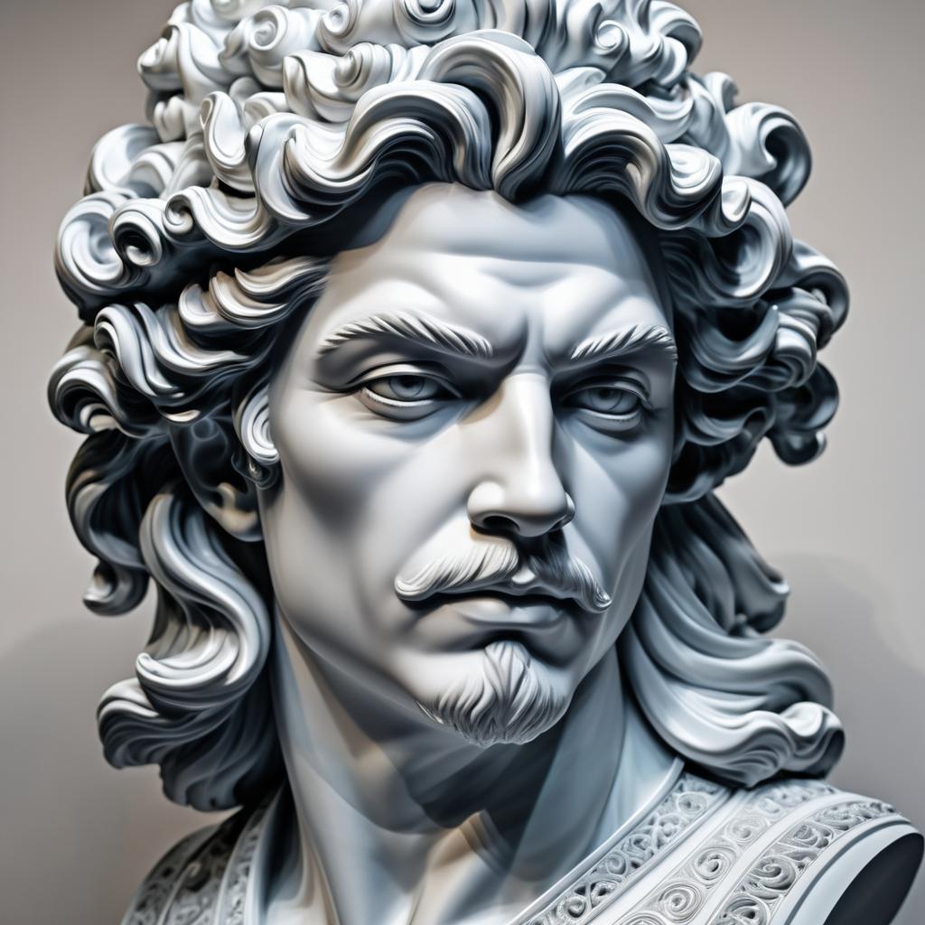 Baroque Male Head Sculpture with Solarization