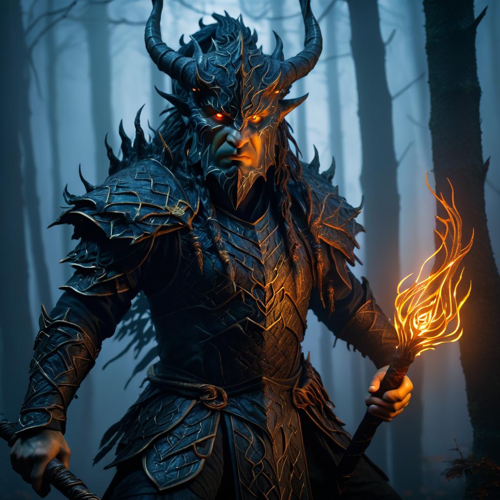 Fierce Dragonborn Warrior in Misty Forest