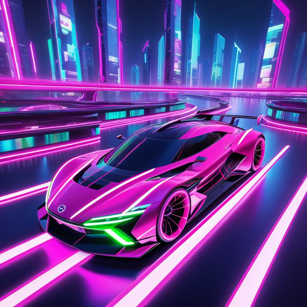 Futuristic Nissan Racing in Neon City