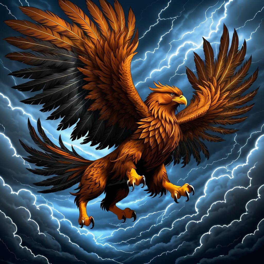 Majestic Griffin Soaring Through Stormy Skies