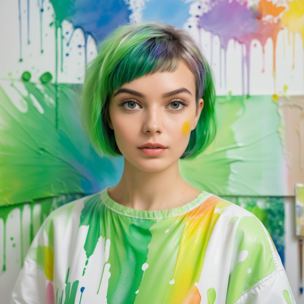 Thoughtful Female Painter in Colorful Smock