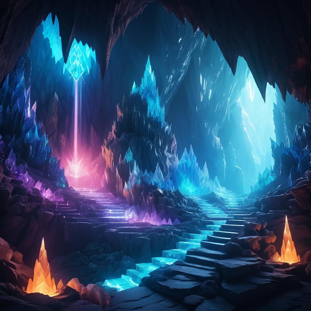 Mystical Dragon's Lair with Glowing Crystals