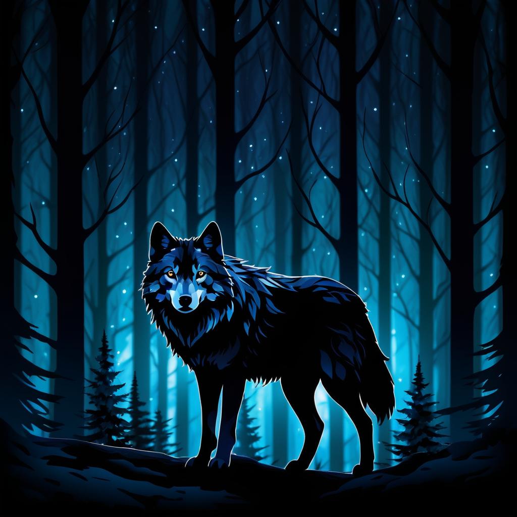 Mystical Shadowy Wolf in Enchanted Forest